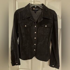 Christine Alexander Black Denim Jacket w/Bling Design. NWOT, Unique! - Size Med